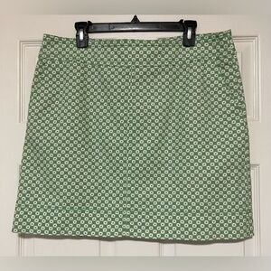 Talbots Women’s Green & White patterned Lined Skirt Heavyweight Cotton Size 14